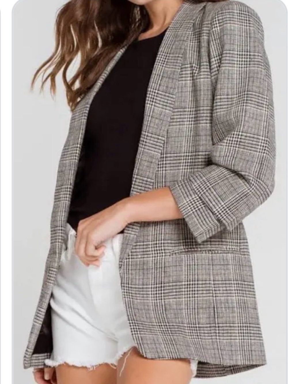 Rachel Zoe Gray Plaid Open-Front Blazer